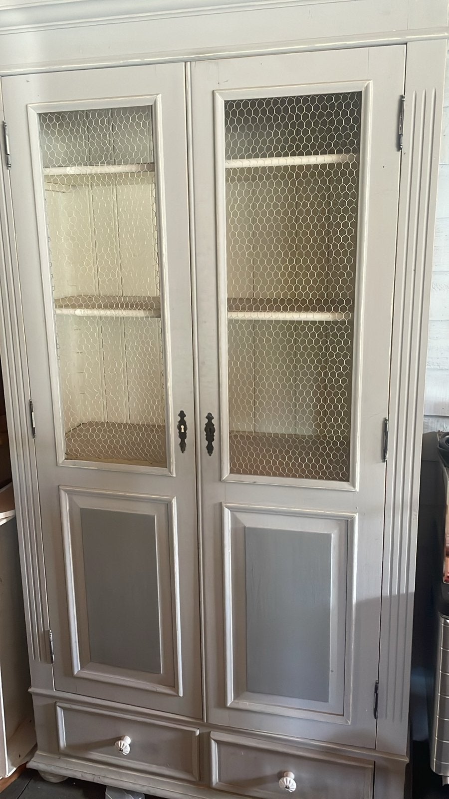 Landelijke kast met planken en twee lades, Ophalen, Gebruikt, 100 tot 150 cm, 200 cm of meer
