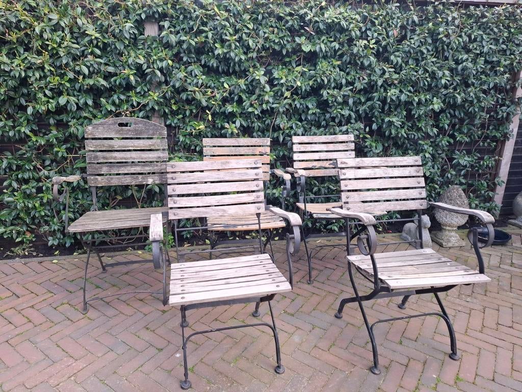 Bistro stoelen/ bistrostoelen opknappers Gietijzer, Tuin en Terras, Ophalen, Gebruikt, Metaal, Inklapbaar