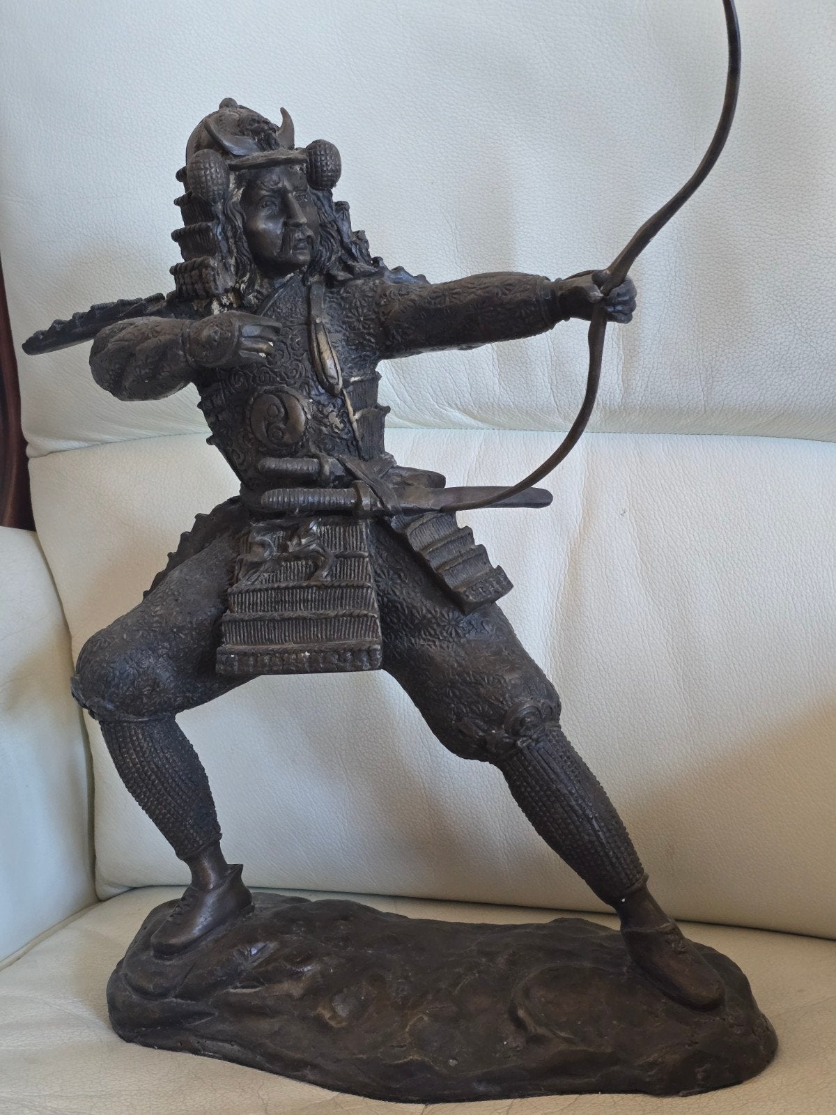 Vintage Bronzen Japans Samurai Beeld - Oude Krijger, Handgemaakt, Brons, Beeld, Bruin