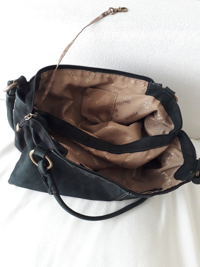 Blauw suede Ferchi schoudertas, Ophalen of Verzenden, Gebruikt, Blauw, Schoudertasje