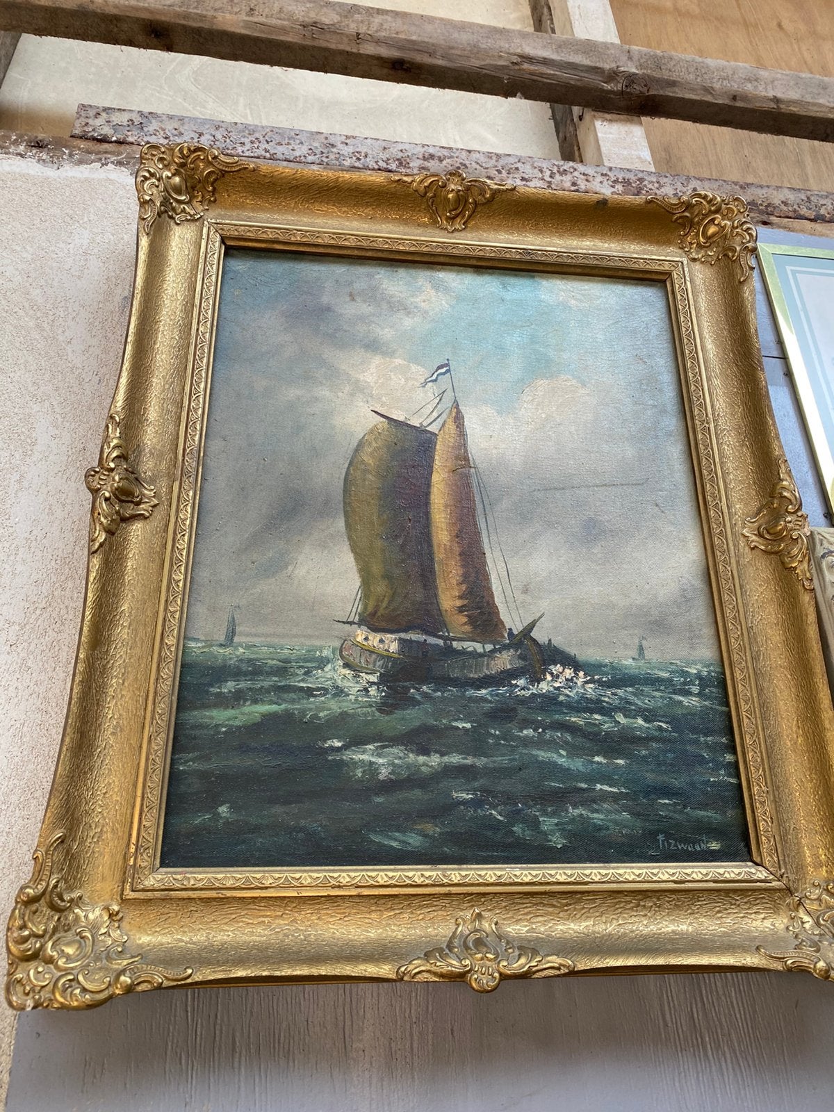 Schilderij met schip, Antiek en Kunst, Kunst | Schilderijen | Klassiek, Ophalen of Verzenden