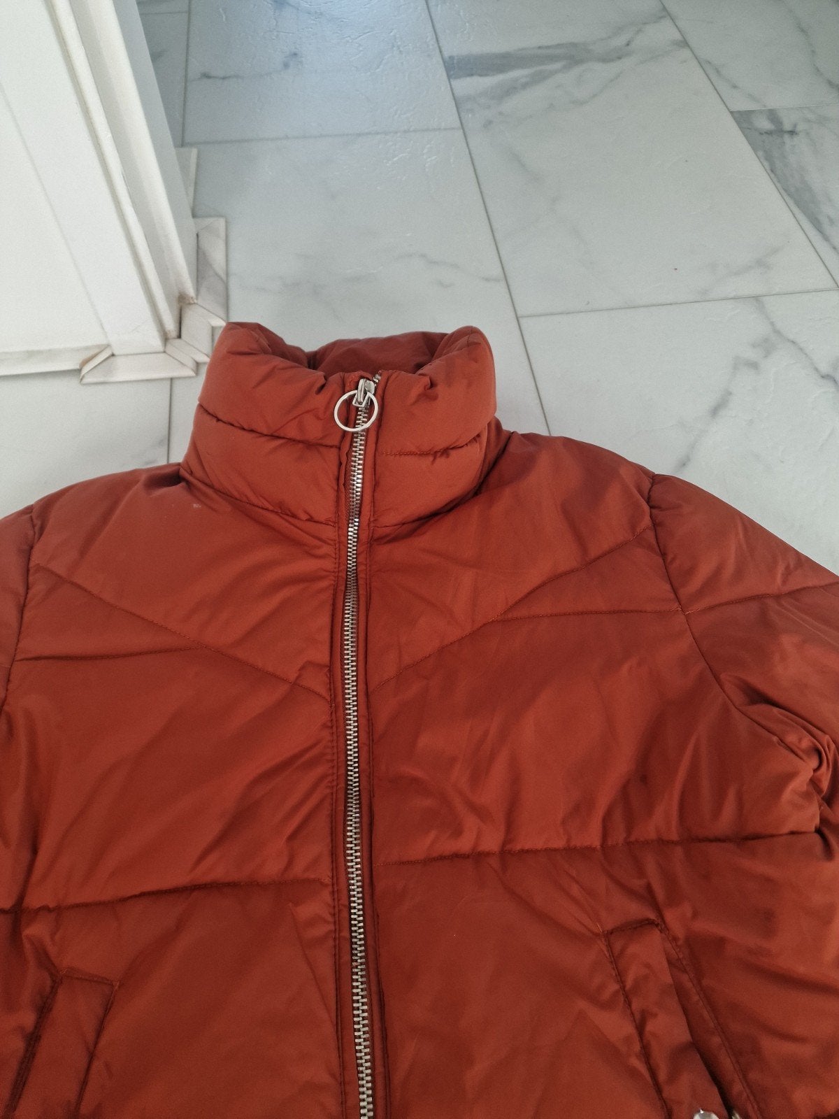 Bershka Pufferjack - Oranje/Roze - Maat M, Maat 38/40 (M), Oranje, Zo goed als nieuw, Bershka