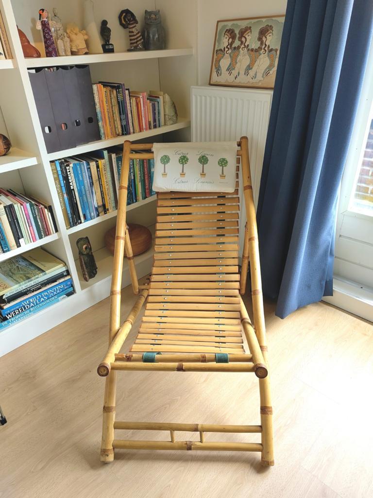 Bamboe ligstoel - Opvouwbaar en verstelbaar, Tuin en Terras, Tuinstoelen, Ophalen, Gebruikt, Verstelbaar
