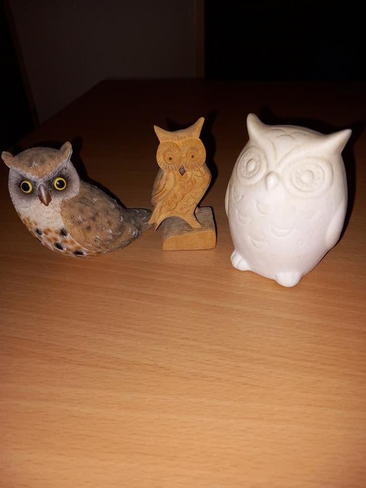 3 uilen beeldjes uil, Ophalen of Verzenden, Zo goed als nieuw, Dier