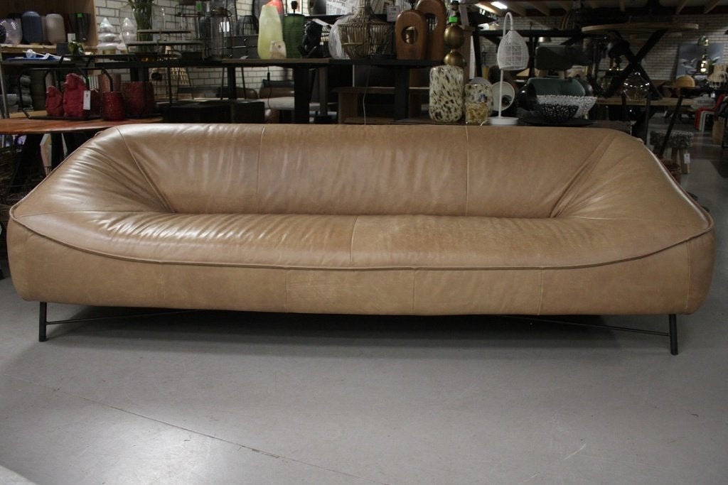 Gave bank GLOBE Jess Design metaal echt leer naturel vintage, Ophalen, Gebruikt, Leer, 75 tot 100 cm