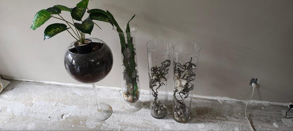 Decoratieve glazen vazen en plantenhouder set, Gebruikt, Overige kleuren, Ophalen of Verzenden, Glas