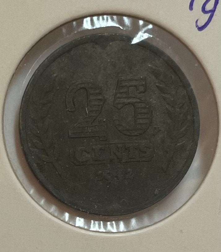 25 cent Nederland 1942 zink, Ophalen of Verzenden, Koningin Wilhelmina, 25 cent