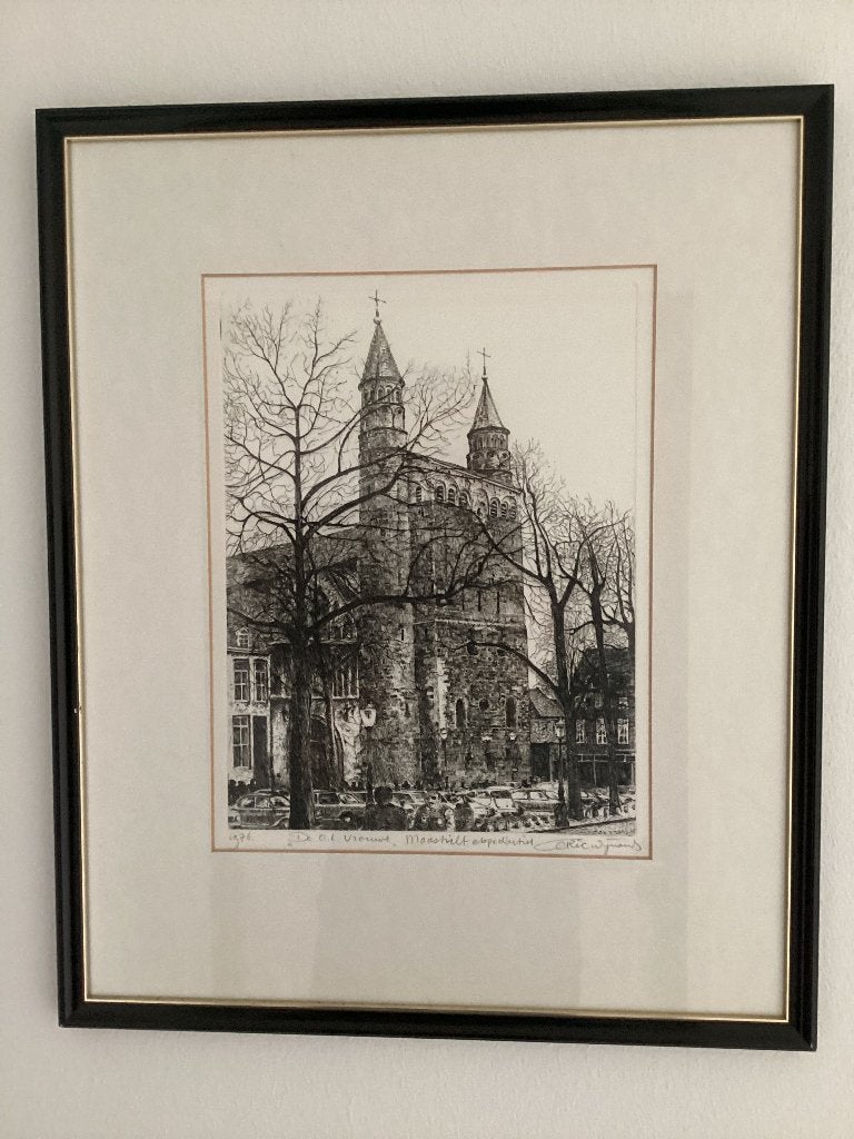 Schilderij/Pentekening Onze Lieve Vrouwenplein Maastricht, Ophalen, Achter glas, Stads- / dorpsgezicht