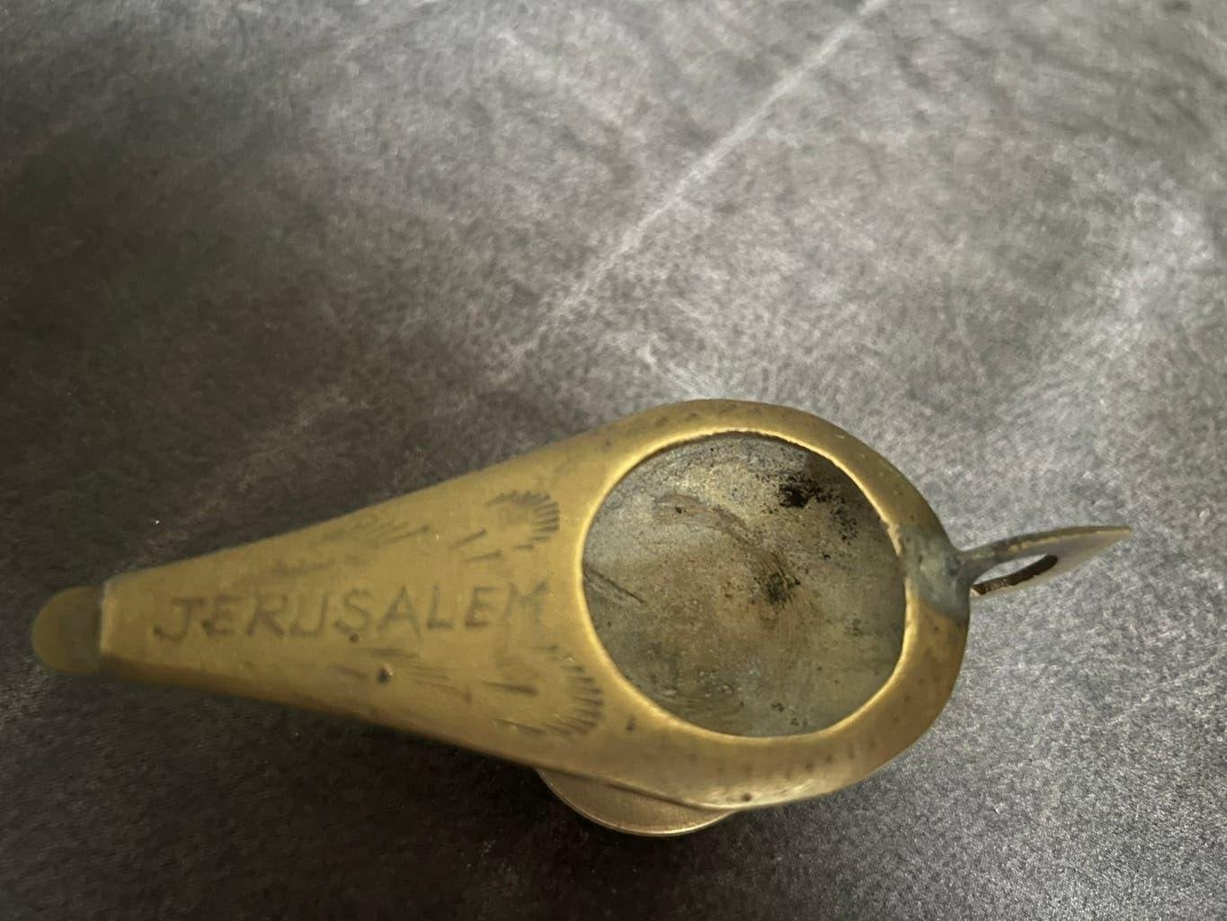 Koperen Olielampje Wierookbrander Jerusalem., Antiek en Kunst, Ophalen of Verzenden, Koper