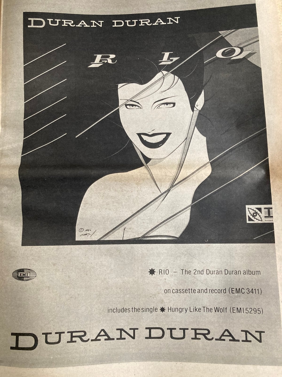 Paginagrote A3 advertentie DURAN DURAN Rio release, Ophalen of Verzenden, Zo goed als nieuw, A1 t/m A3