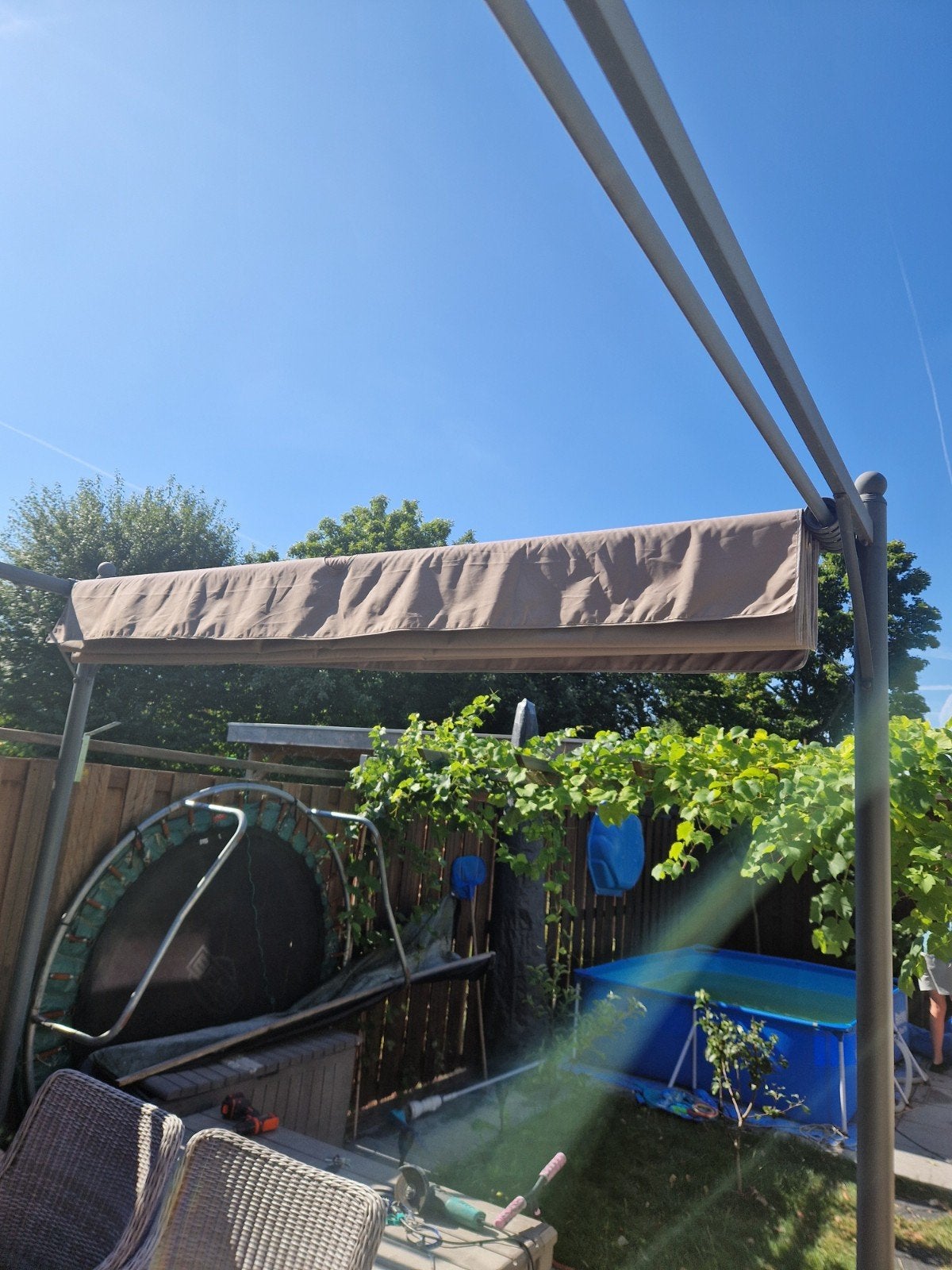 Terrasoverkapping met doek - Gebruikt, 150 tot 300 cm, Ophalen, Gebruikt, Overige typen