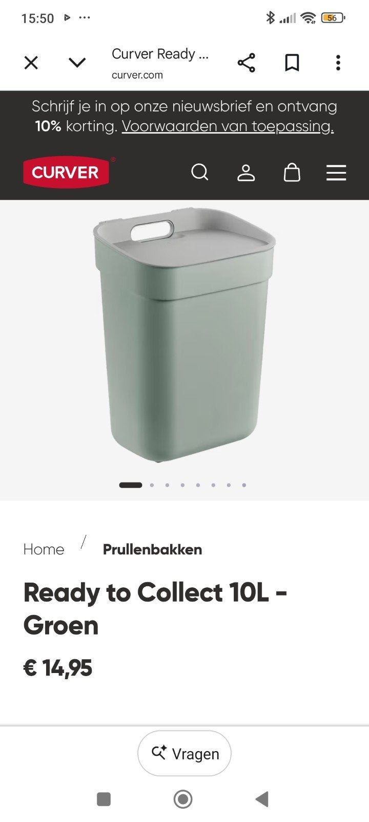 Nieuwe Curver Ready to Collect 10L - Groen, Minder dan 10 liter, Ophalen, Nieuw, Kunststof