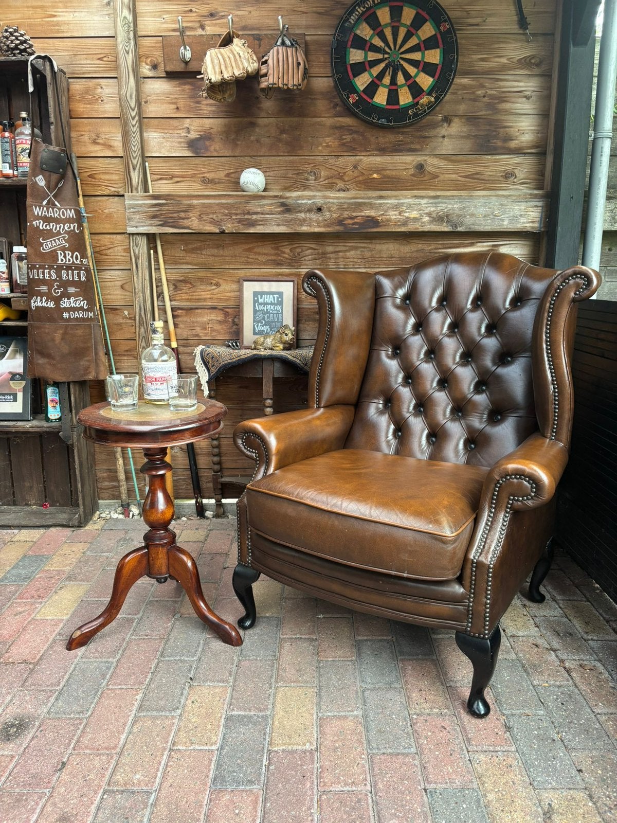 Chesterfield Oorfauteuil, Huis en Inrichting, Ophalen of Verzenden, Zo goed als nieuw, 100 tot 125 cm, Leer