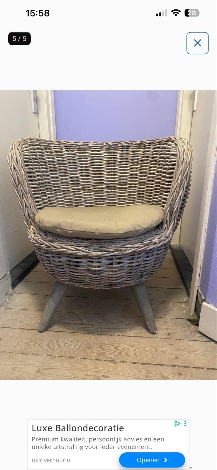 Luxe rotan tuinset – 3 stoelen + tafel (greywash), Ophalen, Gebruikt, Rotan, 3 zitplaatsen