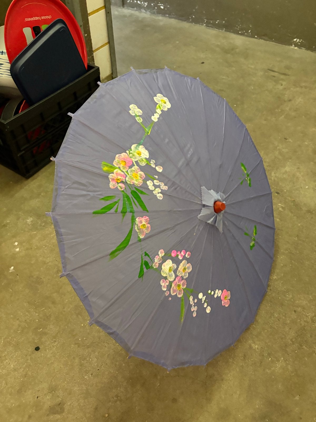 Decoratieve Oosterse parasol met bloemenprint, Ophalen, Gebruikt, Paars