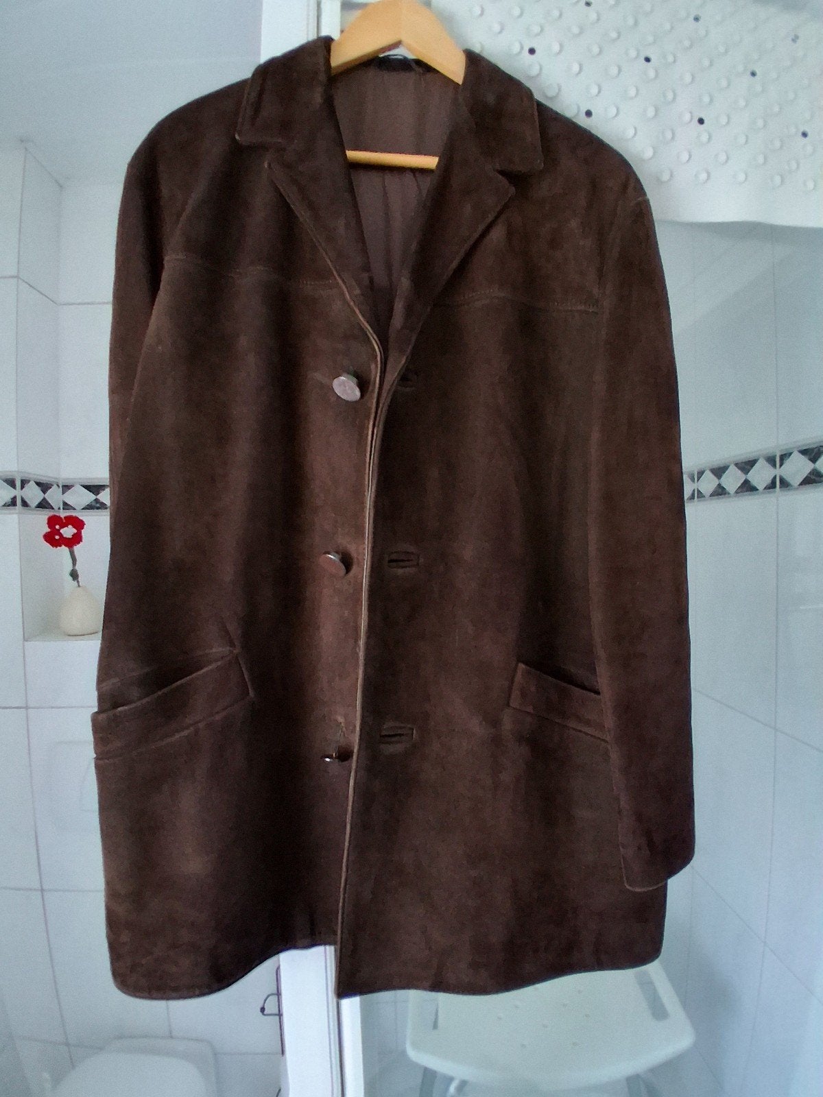 Vintage suède jas maat 46, 60 jaar oud, als nieuw, Ophalen, Zo goed als nieuw, Maat 46/48 (XL) of groter, Bruin