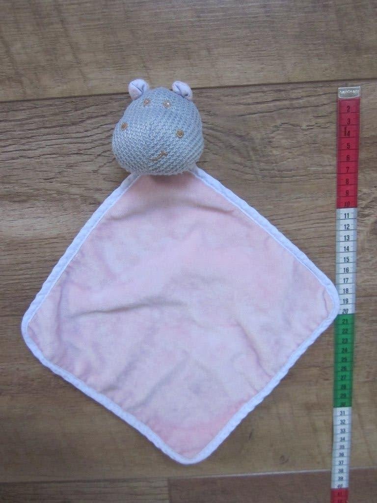 Blokker roze pluche knuffeldoek + gebreid nijlpaard + rinkel, Paard, Overige merken, Overige karakters, Nieuw