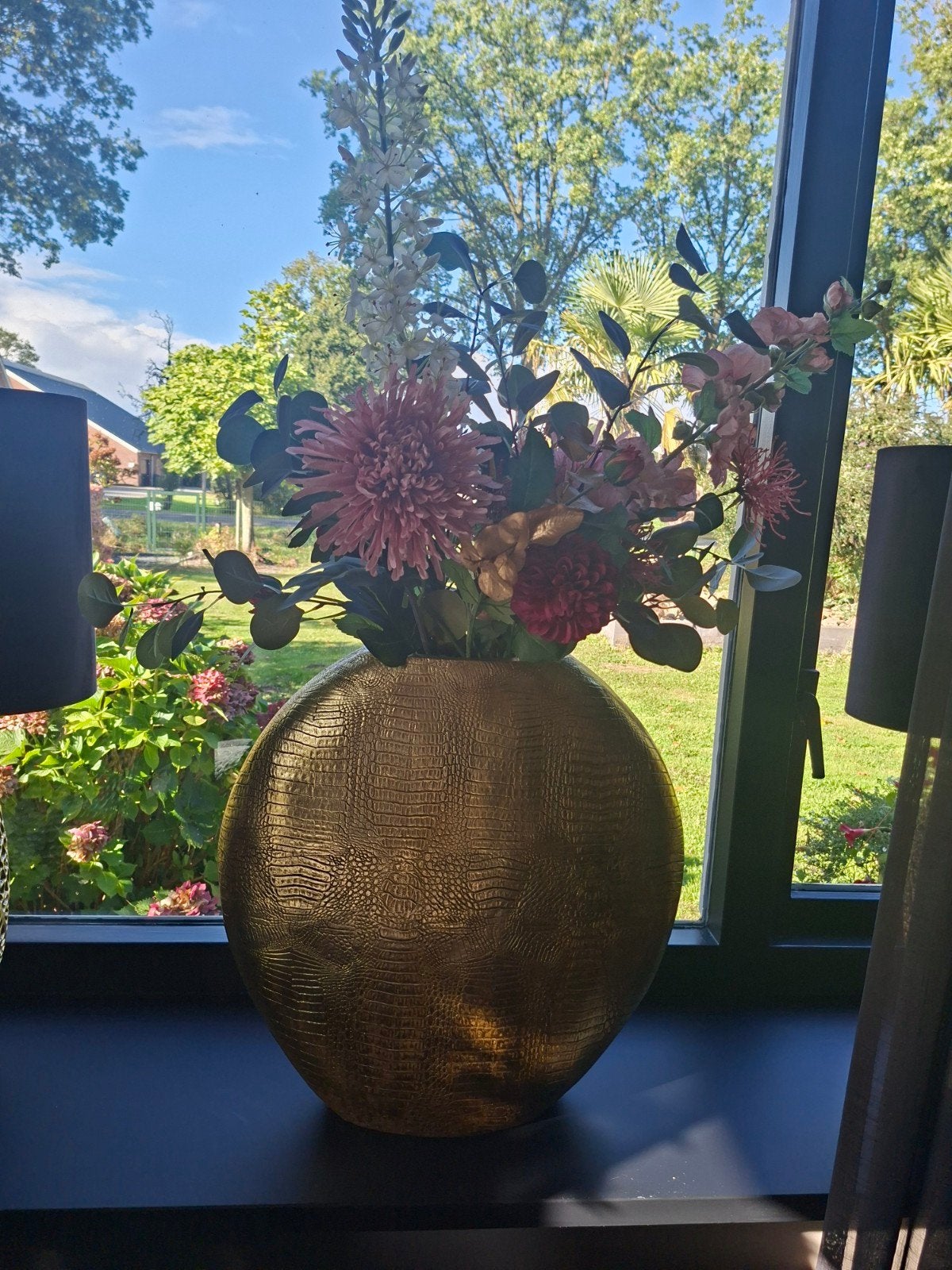 colmore vaas goud met zijdebloemen, Ophalen of Verzenden, Zo goed als nieuw