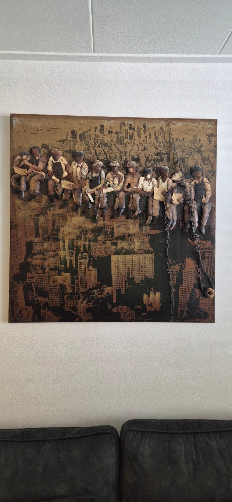 Uniek 3D Schilderij metaal  'Lunch atop a Skyscraper', Ophalen of Verzenden