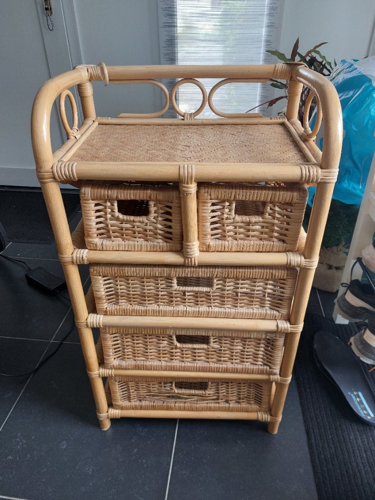 Rieten lade kastje, Ophalen, Minder dan 50 cm, Gebruikt, 3 of 4 laden