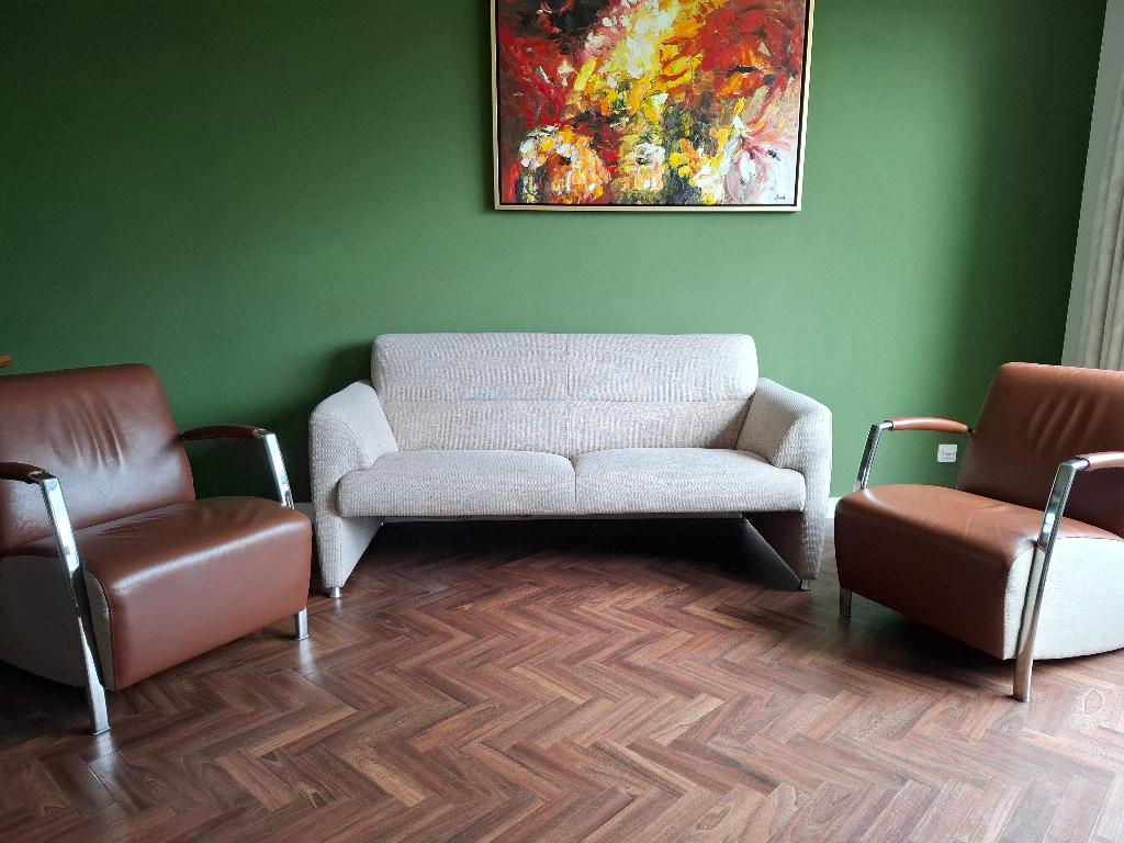 Montel Bank met 2 fauteuils, Ophalen, Zo goed als nieuw, Rechte bank, Stof