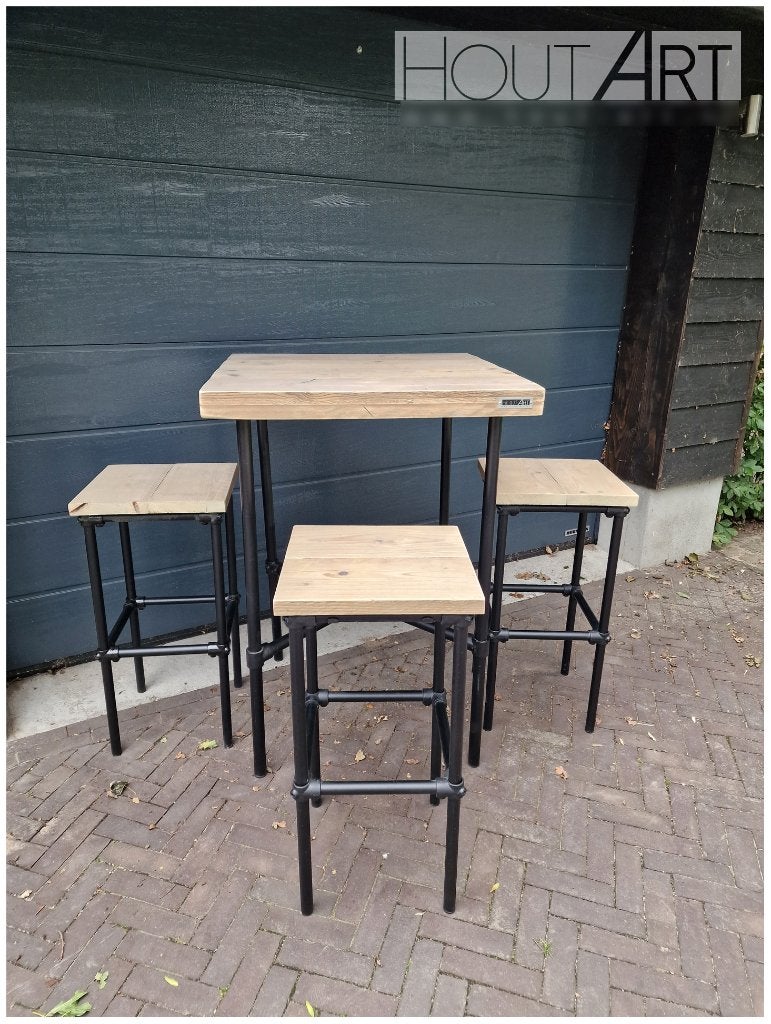 Bartafel zwarte steigerbuis met verdikt blad in steigerhout!