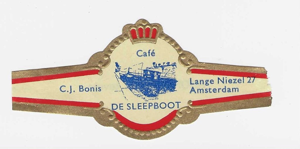 reclamen no 80 -  cafe de sleepboot  amsterdam, Verzamelen, Ophalen of Verzenden, Sigarenbandjes