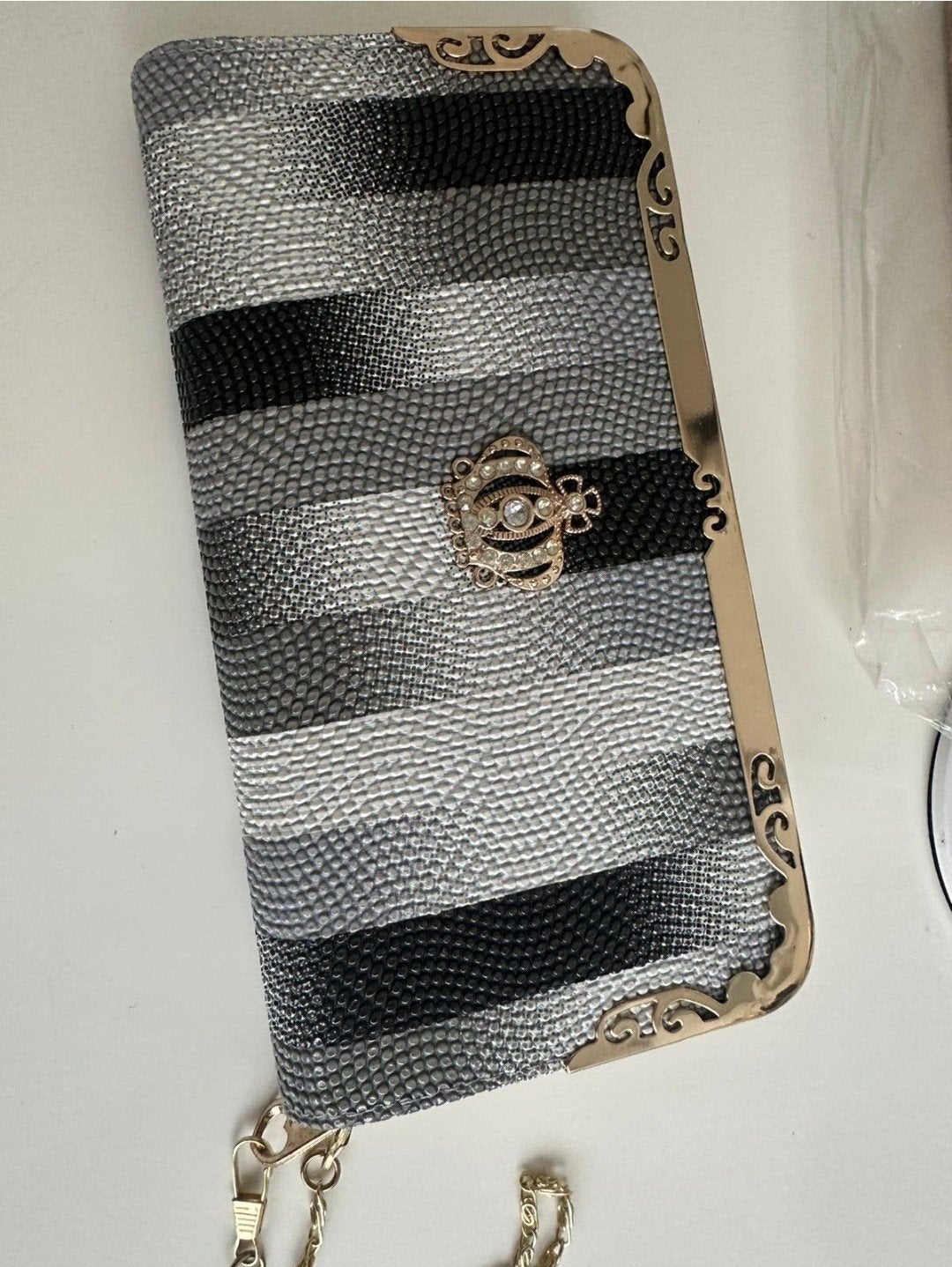 Stijlvol Avondtasje met Kroon Detail - Zwart/Grijs, Sieraden, Tassen en Uiterlijk, Ophalen of Verzenden, Nieuw, Zwart, Avondtasje