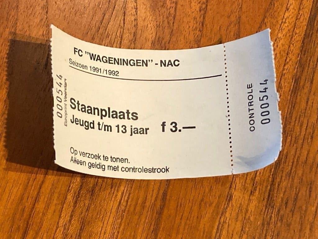 Ticket FC Wageningen - NAC seizoen 1991/1992, Ophalen of Verzenden, Zo goed als nieuw, NAC Breda, Overige typen