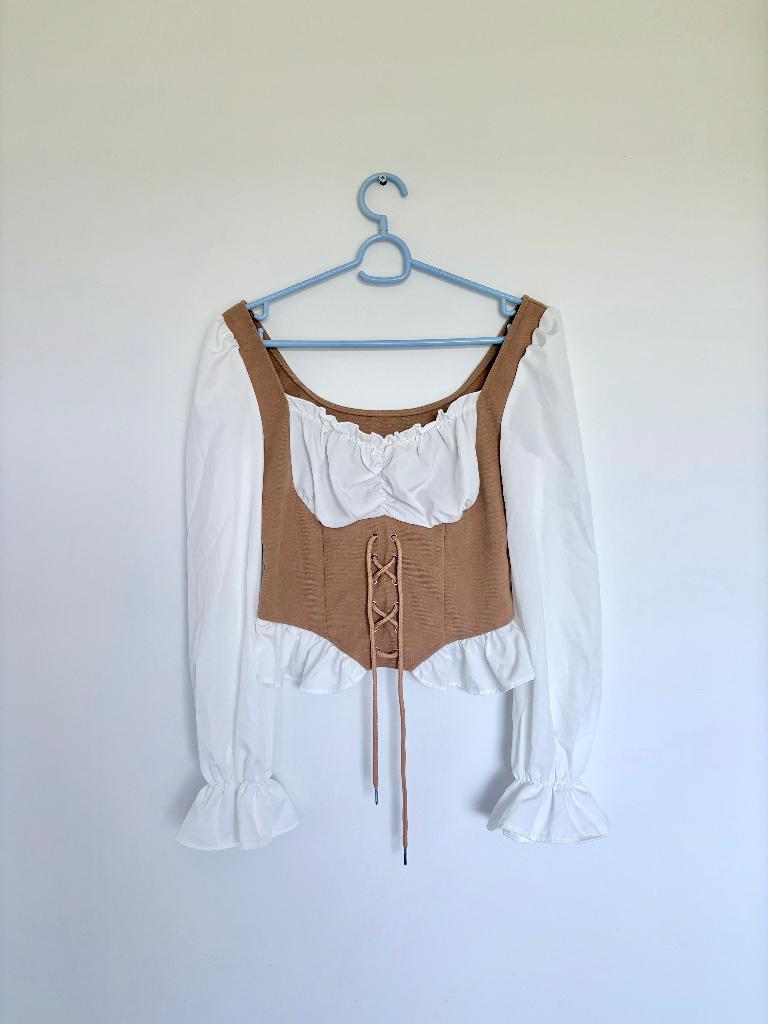 Bruin en Wit Korset Blouse - Top dames - maat 36(S), Ophalen, Zwart, Nieuw, Maat 36 (S)