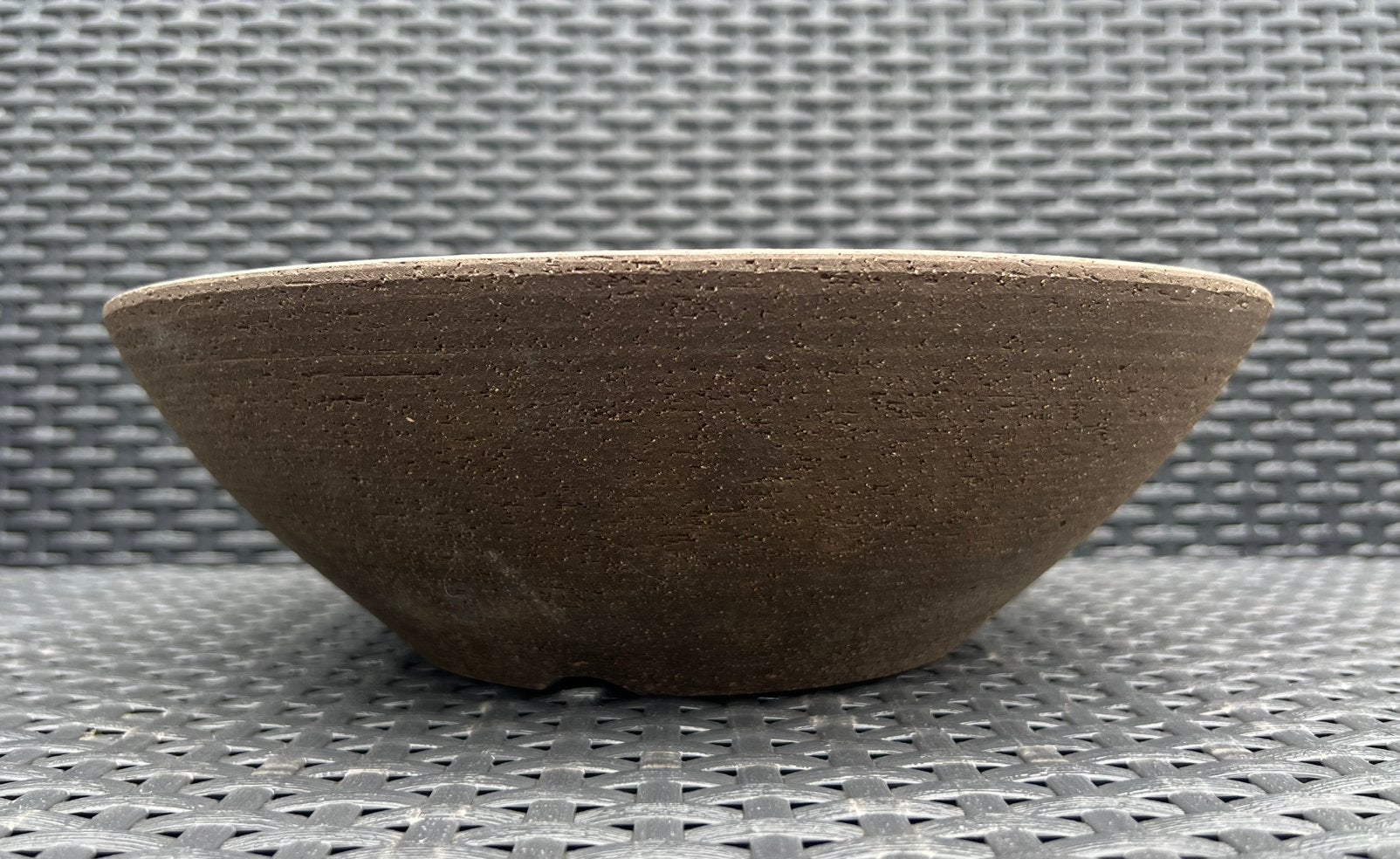 Bonsai schaal handgedraaid bruin ongeglazuurd 38,6x9, 25 tot 40 cm, Rond, Ophalen of Verzenden, Zo goed als nieuw