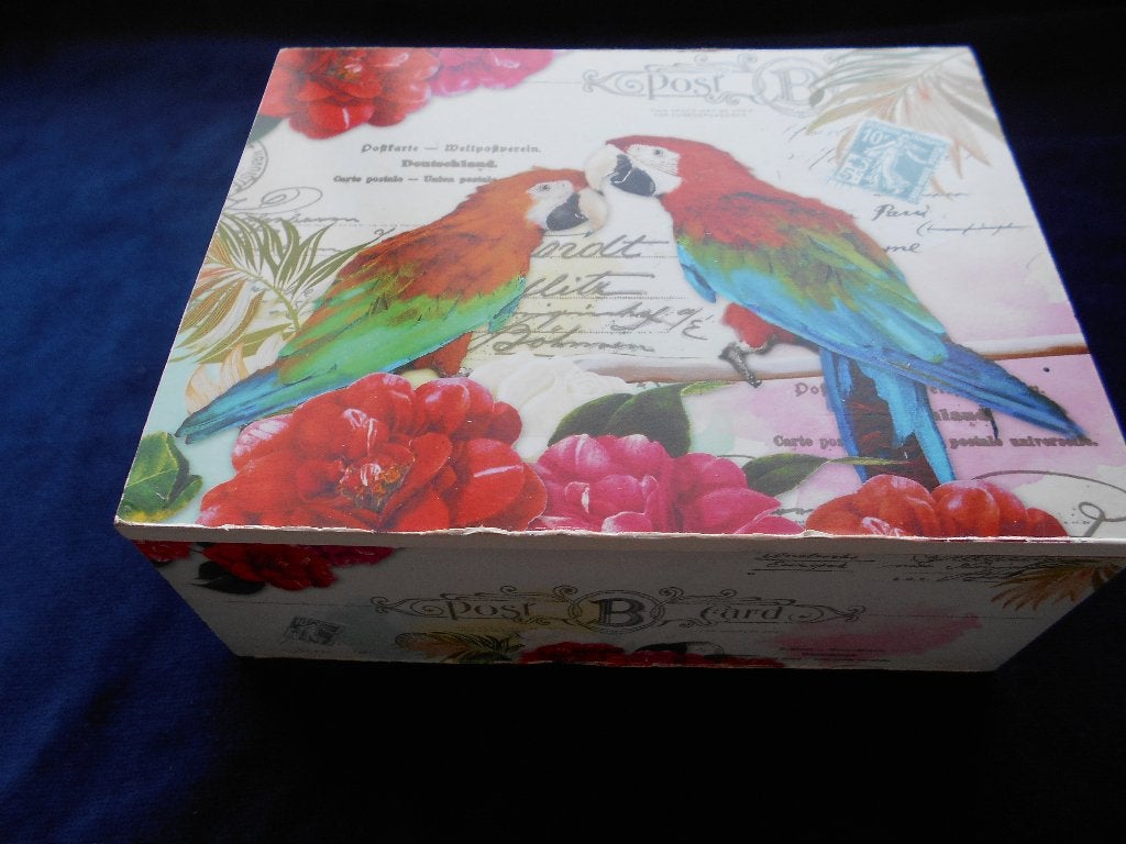 Kistje met papegaaien, nieuwstaat, nu 2,95., Ophalen of Verzenden, Nieuw, Hout, Overige stijlen
