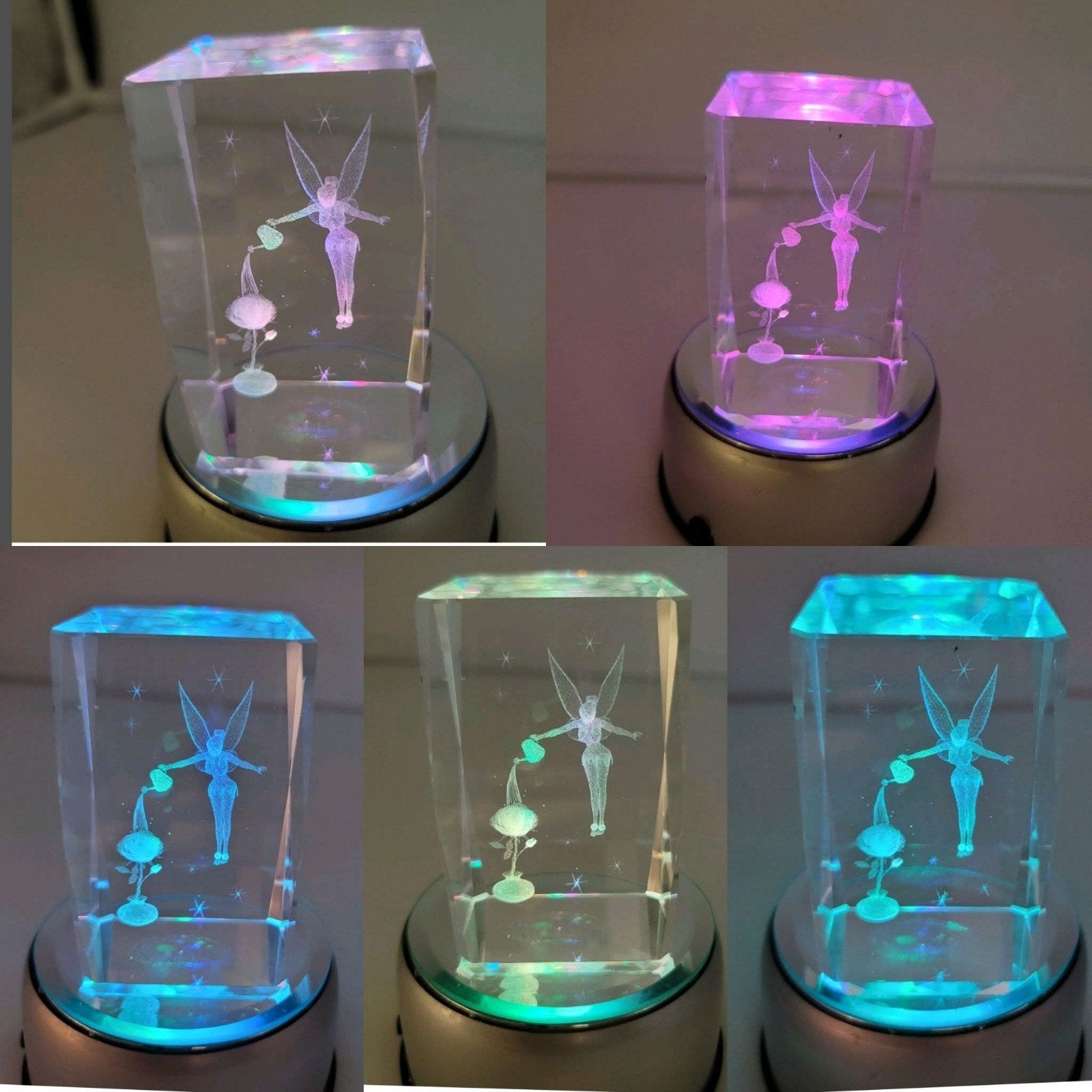 Tinkerbell 3D Kristal Beeldje met Kleurveranderende LED, Ophalen of Verzenden