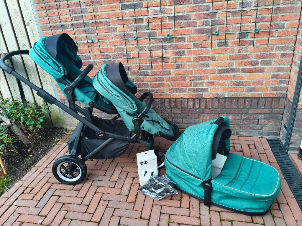 Thule sleek kinderwagen dubbel, Zo goed als nieuw, Combiwagen, Verstelbare duwstang, Ophalen