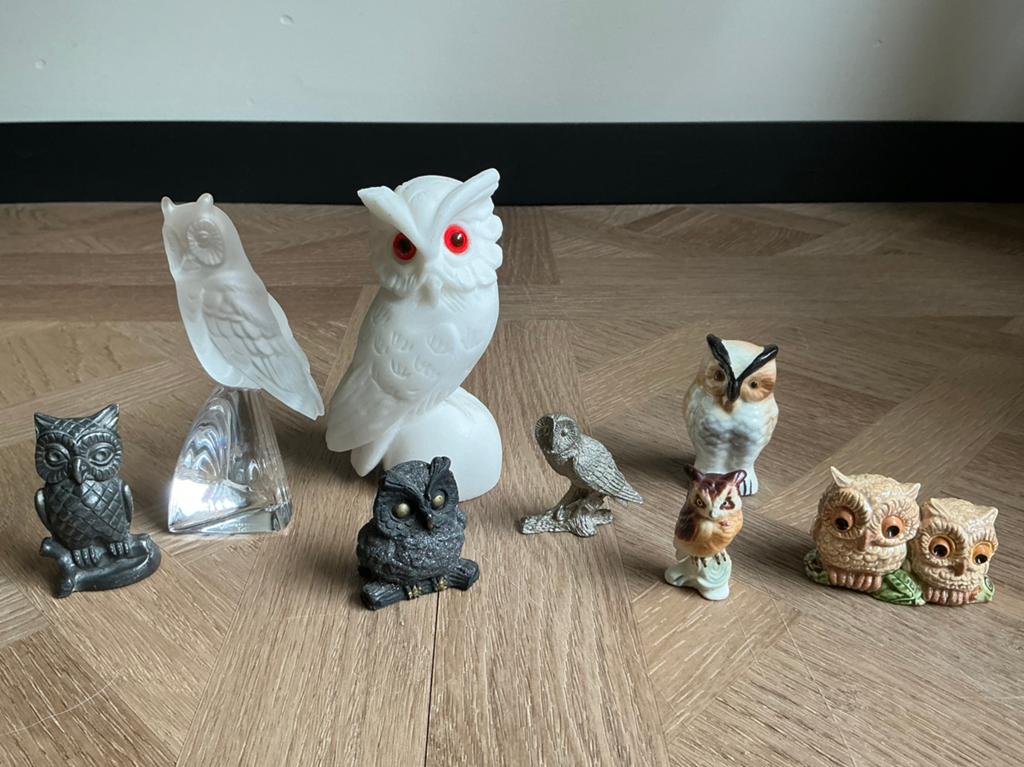 Uiltjes,cristal uil, uil,tin ijzer albast porselein uil, Ophalen, Zo goed als nieuw, Vogel, Beeldje of Figuurtje