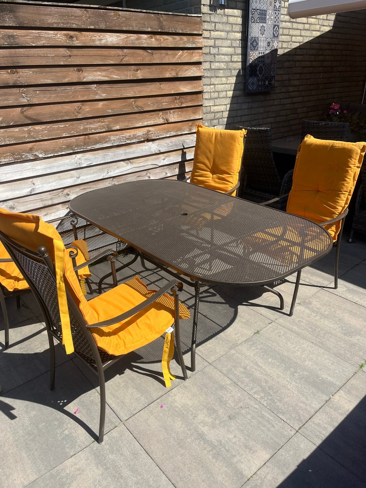 Metalen tuinset met 4 stoelen en tafel, Ophalen, Gebruikt, Eettafel, Tuinset