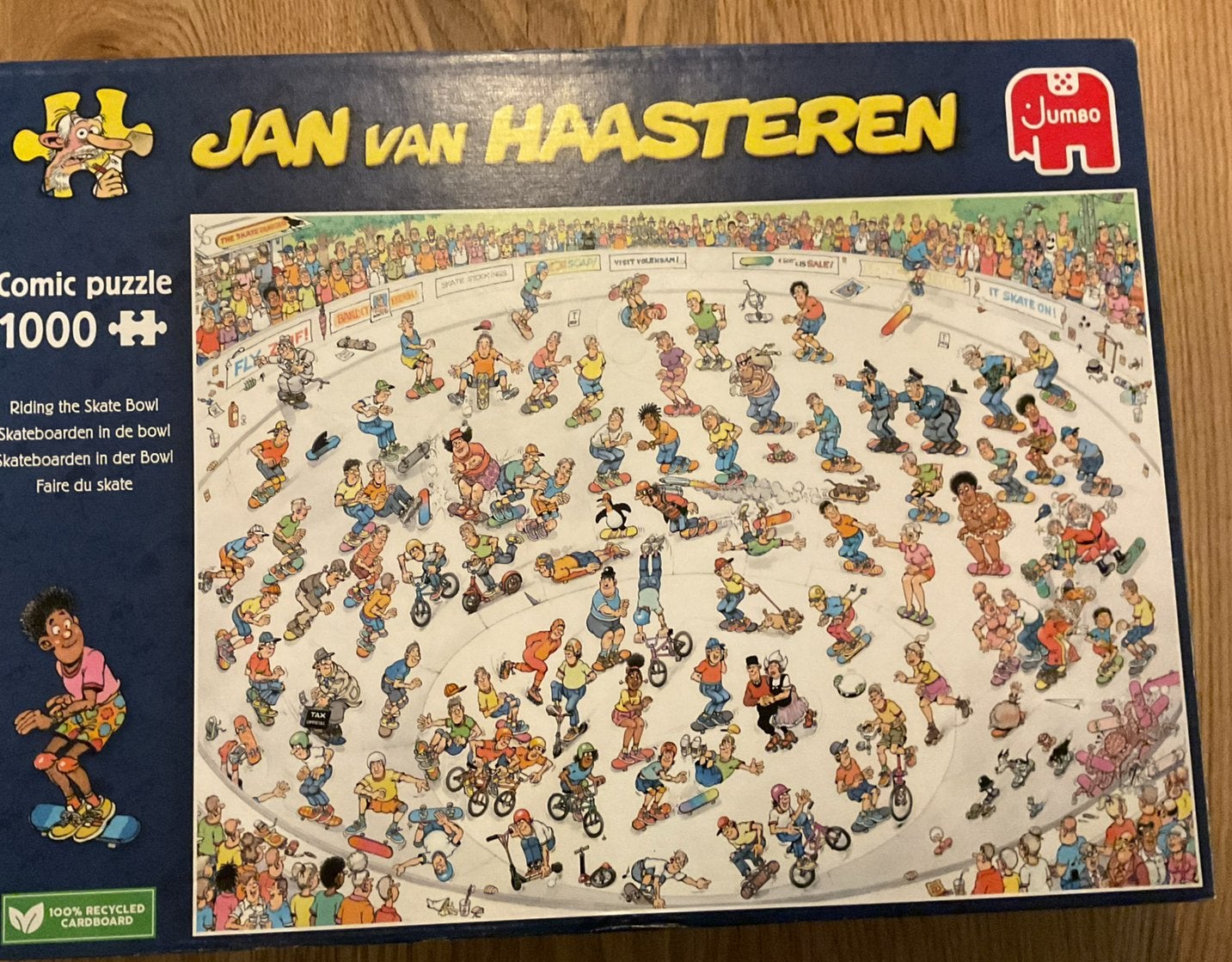 Jan van Haasteren    Skateboarden in de bowl, Ophalen of Verzenden, 500 t/m 1500 stukjes, Gebruikt, Legpuzzel