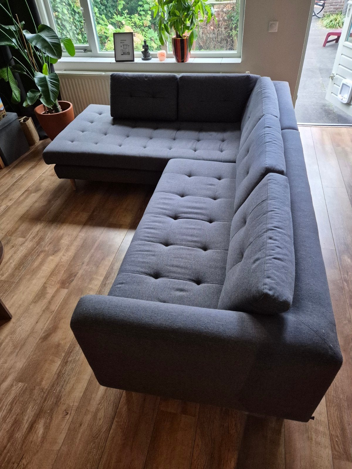 Grijze hoekbank met chaise longue - Gebruikt, Ophalen, Gebruikt, Vierpersoons of meer
