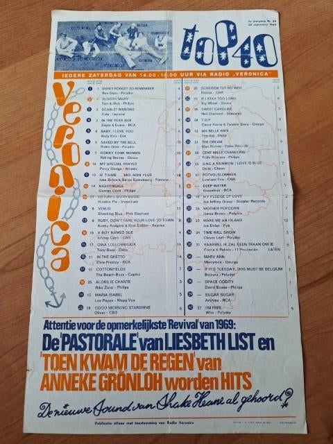 Veronica Top 40 1969 Anneke Gronloh, Verzenden, Gebruikt, Boek, Tijdschrift of Artikel