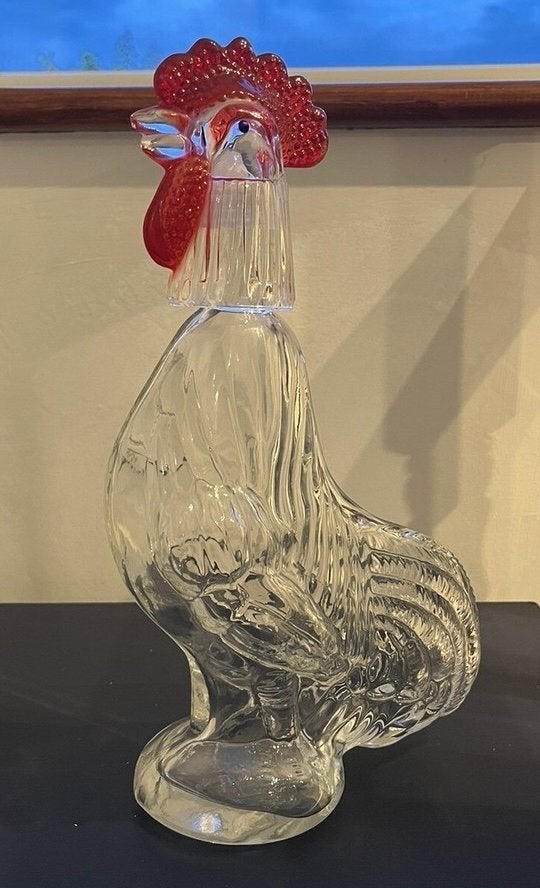 Glazen haan karaf met rode kam - Vintage decoratie - nieuw, Ophalen of Verzenden, Nieuw, Dier