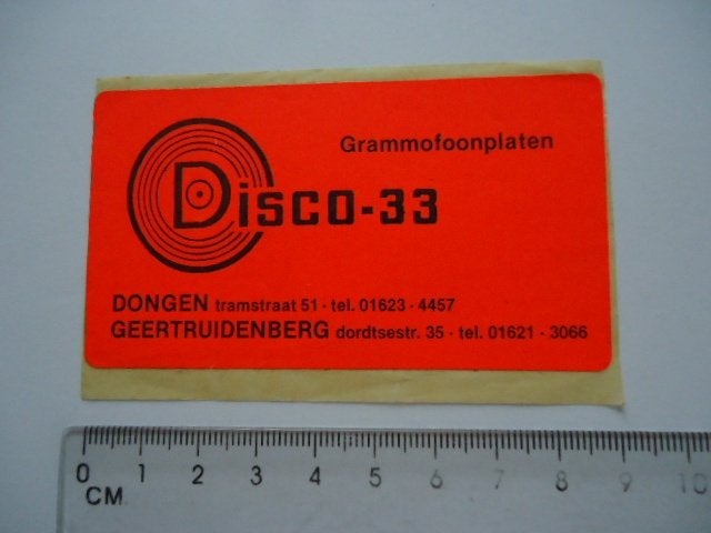 sticker oud DISCO 33 plaat vinyl geertruidenberg dongen lp, Verzenden, Zo goed als nieuw