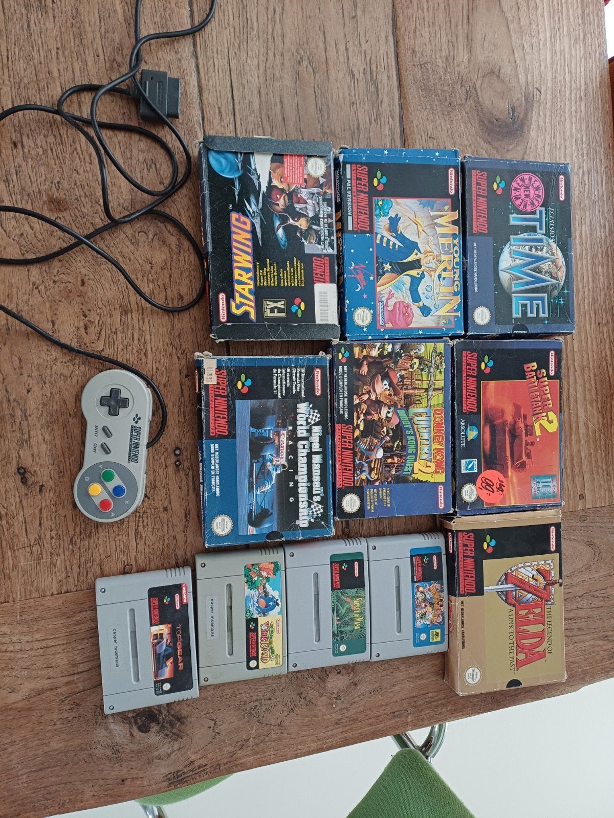 SNES Zelda, Donkey Kong, Adventure Island etc., Ophalen of Verzenden, Gebruikt, Met 1 controller, Met games