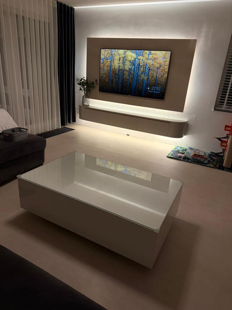 Moderne salontafel met glazen blad, Ophalen, Zo goed als nieuw
