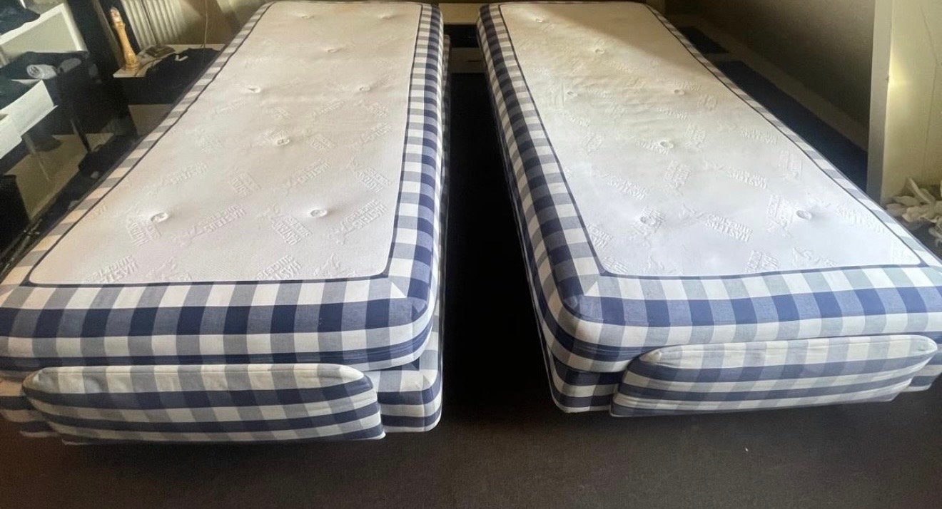Hästens elektrische boxspring bed van 210x210 cm, Blauw, 210 cm, Tweepersoons, Ophalen of Verzenden