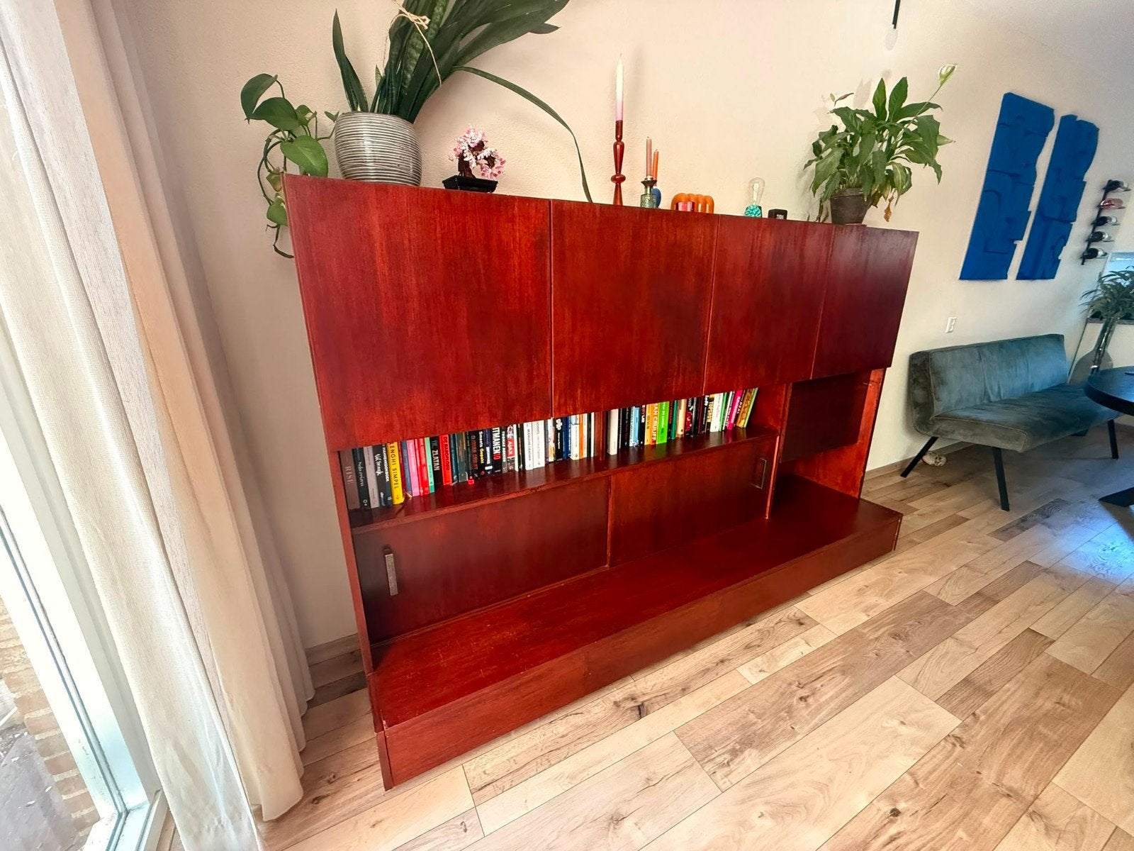 Vintage dressoir/boekenkast met bar en lades, Ophalen, Gebruikt