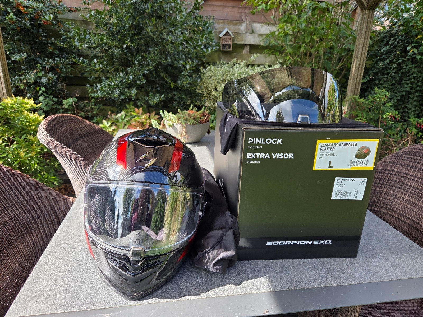 Scorpion EXO-1400 Carbon motorhelm met zonnevizier en Pin, Integraalhelm, L, Tweedehands, Ophalen