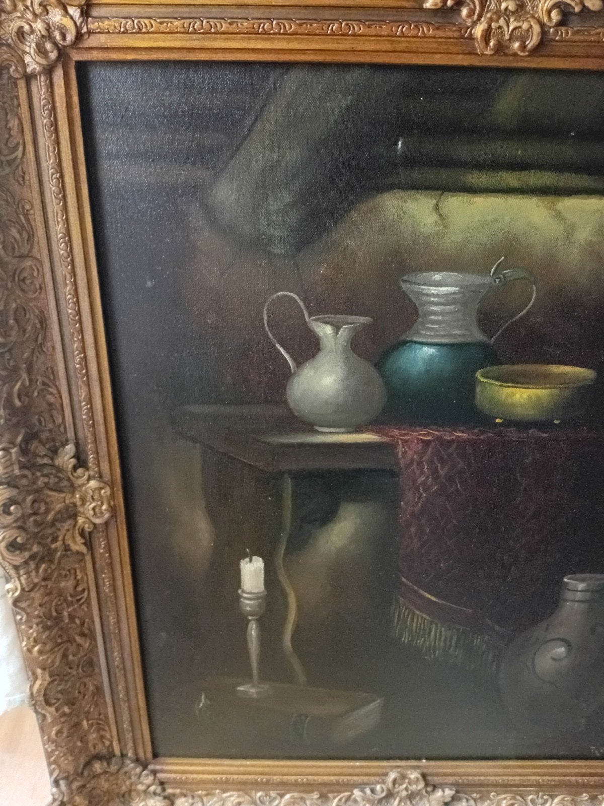 Klassiek stilleven met kruiken en kaarslicht, Ophalen