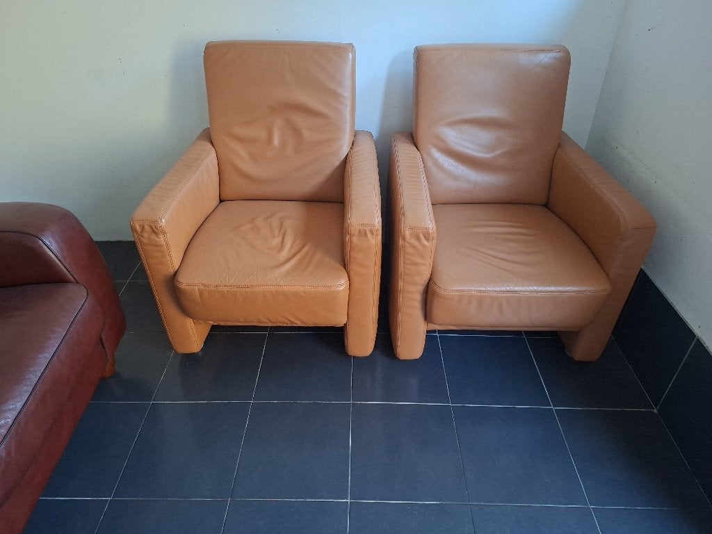 2 leren fauteuils, Ophalen, Gebruikt, 50 tot 75 cm, Leer