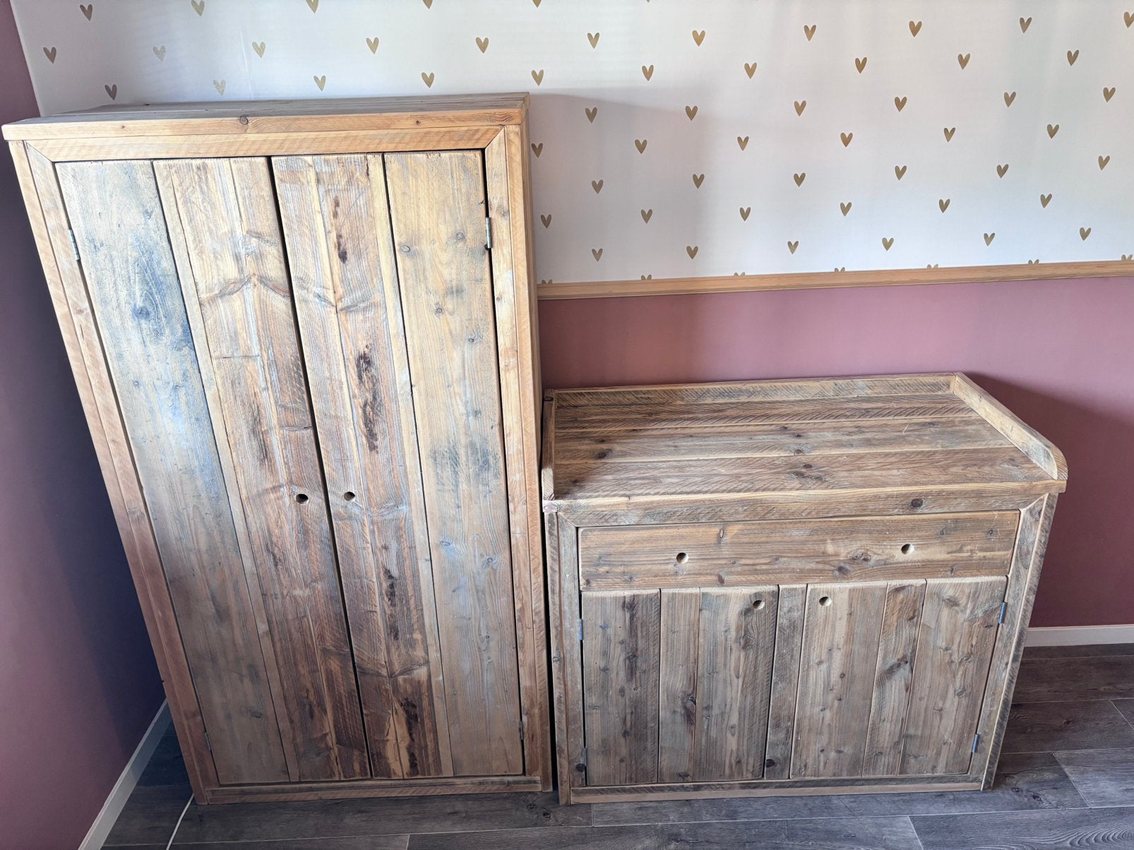 Prachtige robuuste steigerhouten kledingkast + commode, Ophalen, 50 tot 70 cm, 105 cm of meer, 100 cm of meer