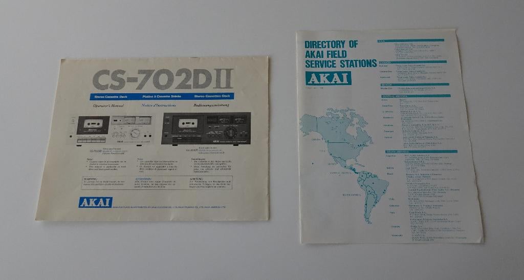 Vintage Akai CS -702DII Gebruiksaanwijzing / Handleiding, Audio, Tv en Foto, Cassettedecks, Ophalen, Akai